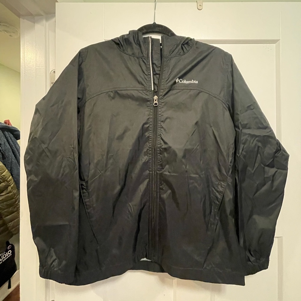 Columbia Youth Large Watertight ll Black Nylon Hooded Full Zip Rain Jacket